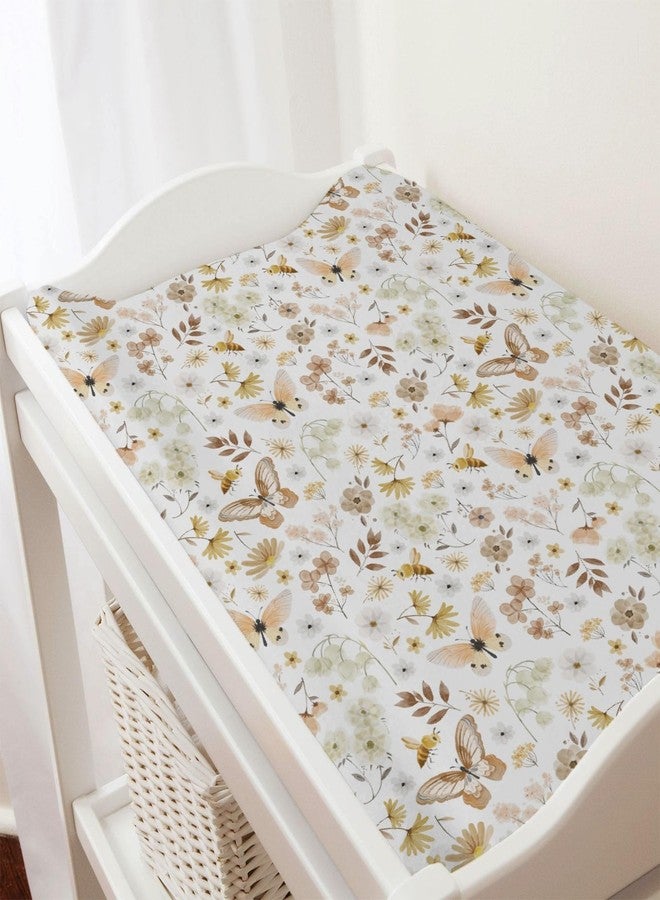 KASTLEE Vintage Butterflies Boho Wildflowers Baby Changing Pad Covers for Boy Girl 32''x16'' Watercolor Bees Butterflies Spring Floral Fitted Diaper Change Table Mats Soft Breathable Cradle & Bassinet Sheets - Image 4